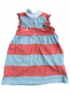 Gocco Girls Striped Dress Coral Blue Size 3-4 Ruffle Sleeve Casual Preppy